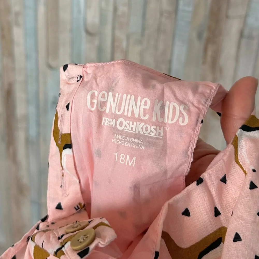 Osh Kosh 18M Genuine Kids Girls Gazelle Novelty Print Bow Tie Front Dress‎ Pink